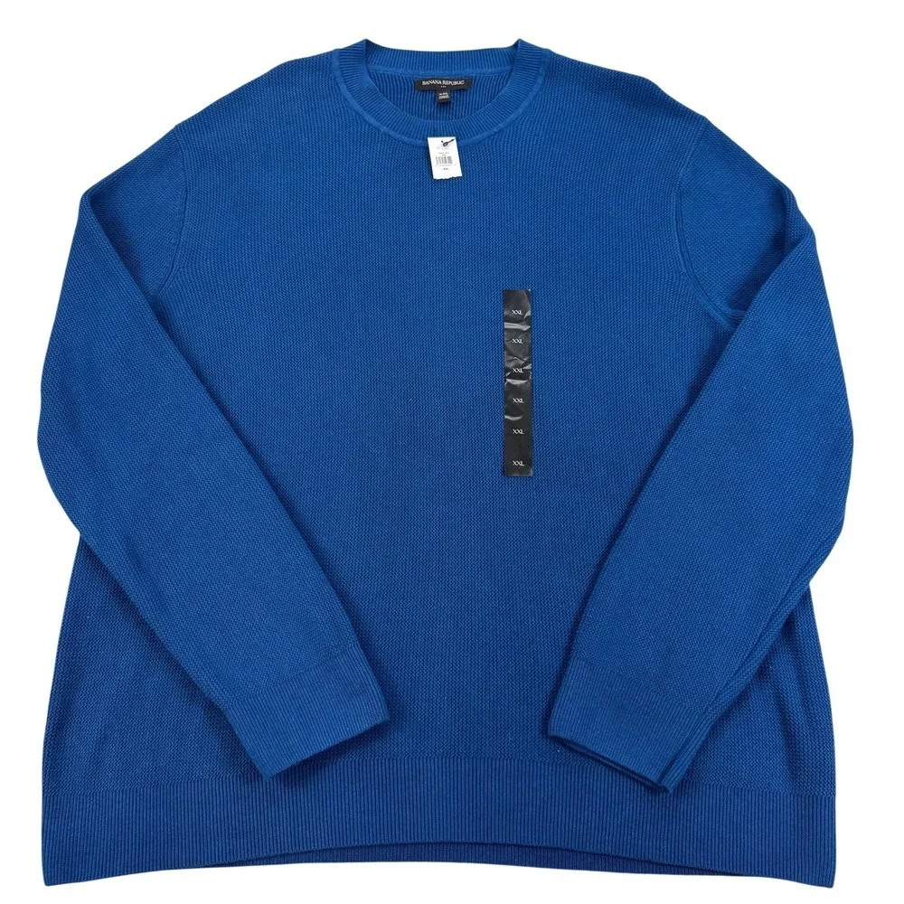 Banana Republic Sweater Mens 2XL Blue 100% Cotton Crewneck Knit Pullover NEW
